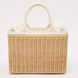 مملوكة مسبقًا Prada Tan/White Wicker and Canvas Medium Tote