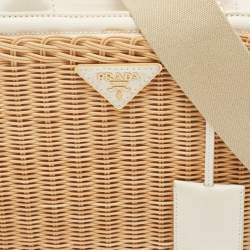 مملوكة مسبقًا Prada Tan/White Wicker and Canvas Medium Tote