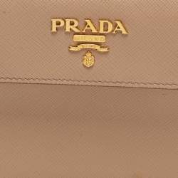 Pre Owned Prada Beige Saffiano Lux Leather Phone Wallet On Chain