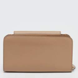 Pre Owned Prada Beige Saffiano Lux Leather Phone Wallet On Chain