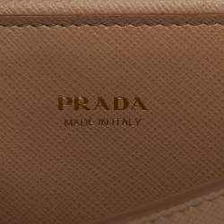 Pre Owned Prada Beige Saffiano Lux Leather Phone Wallet On Chain