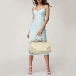 Prada Beige Canvas Mistolino Crystal Cluster Frame Satchel