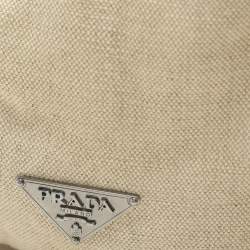 Prada Beige Canvas Mistolino Crystal Cluster Frame Satchel