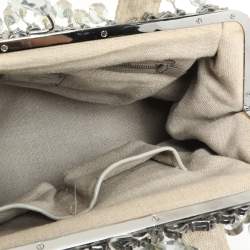 Prada Beige Canvas Mistolino Crystal Cluster Frame Satchel
