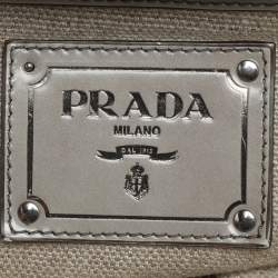 Prada Beige Canvas Mistolino Crystal Cluster Frame Satchel