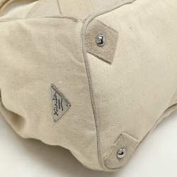 Prada Beige Canvas Mistolino Crystal Cluster Frame Satchel