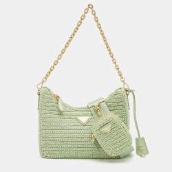 Prada Mint Green Raffia Re-Edition 2005 Shoulder Bag