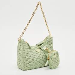Prada Mint Green Raffia Re-Edition 2005 Shoulder Bag
