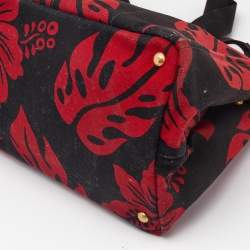 Prada Red/Black Canvas Floral Canapa Tote