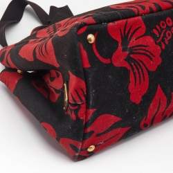Prada Red/Black Canvas Floral Canapa Tote