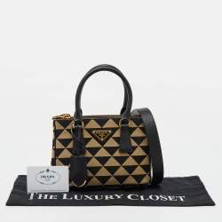 Prada Beige/Black Jacquard Triangolo and Saffiano Leather Mini Galleria Double Zip Tote