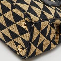 Prada Beige/Black Jacquard Triangolo and Saffiano Leather Mini Galleria Double Zip Tote
