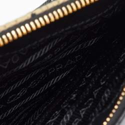 Prada Beige/Black Jacquard Triangolo and Saffiano Leather Mini Galleria Double Zip Tote