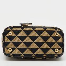Prada Beige/Black Jacquard Triangolo and Saffiano Leather Mini Galleria Double Zip Tote