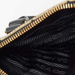 Prada Beige/Black Jacquard Triangolo and Saffiano Leather Mini Galleria Double Zip Tote