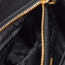 Prada Beige/Black Jacquard Triangolo and Saffiano Leather Mini Galleria Double Zip Tote
