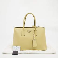 مملوكة مسبقًا Prada Yellow Saffiano Cuir Leather Large Twin Tote