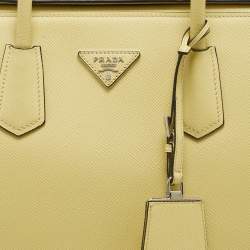مملوكة مسبقًا Prada Yellow Saffiano Cuir Leather Large Twin Tote