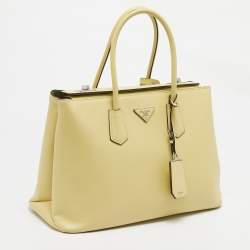 مملوكة مسبقًا Prada Yellow Saffiano Cuir Leather Large Twin Tote