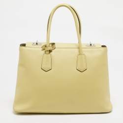 مملوكة مسبقًا Prada Yellow Saffiano Cuir Leather Large Twin Tote