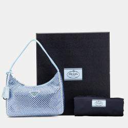 Prada Blue Mini Satin Crystal Re-Edition 2000 Shoulder Bag