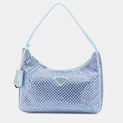 Prada Blue Mini Satin Crystal Re-Edition 2000 Shoulder Bag