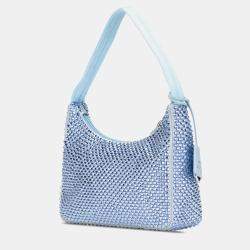 Prada Blue Mini Satin Crystal Re-Edition 2000 Shoulder Bag