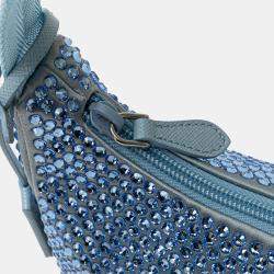 Prada Blue Mini Satin Crystal Re-Edition 2000 Shoulder Bag