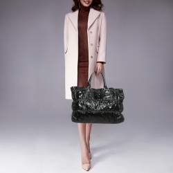 Prada Black Gaufre Patent Leather Large Shopper Tote