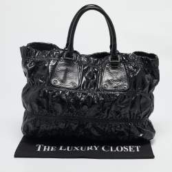 Prada Black Gaufre Patent Leather Large Shopper Tote