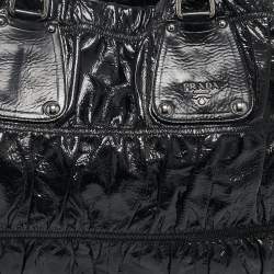 Prada Black Gaufre Patent Leather Large Shopper Tote