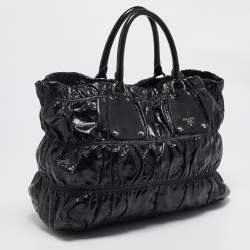 Prada Black Gaufre Patent Leather Large Shopper Tote