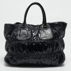 Prada Black Gaufre Patent Leather Large Shopper Tote