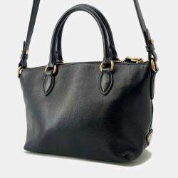 Prada Black Leather Embossed Logo Handbag 