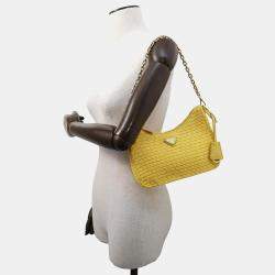 Prada Yellow Raffia Re-Edition 2005 Shoulder Bag 