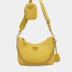 Prada Yellow Raffia Re-Edition 2005 Shoulder Bag 