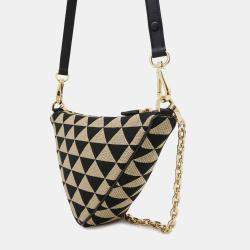 Prada  Black/Beige Canvas Leather Triangle Shoulder Bag