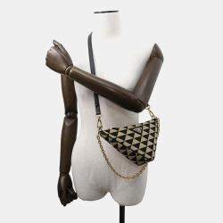 Prada  Black/Beige Canvas Leather Triangle Shoulder Bag