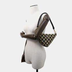 Prada  Black/Beige Canvas Leather Triangle Shoulder Bag