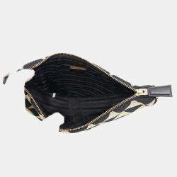 Prada  Black/Beige Canvas Leather Triangle Shoulder Bag