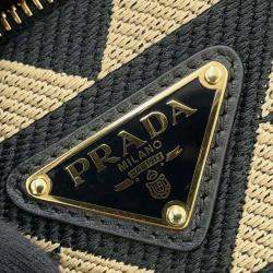 Prada  Black/Beige Canvas Leather Triangle Shoulder Bag