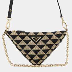 Prada  Black/Beige Canvas Leather Triangle Shoulder Bag