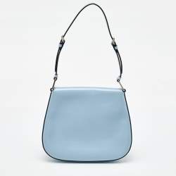 Prada Light Blue Leather Cleo Flap Shoulder Bag