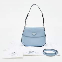 Prada Light Blue Leather Cleo Flap Shoulder Bag