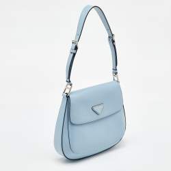 Prada Light Blue Leather Cleo Flap Shoulder Bag