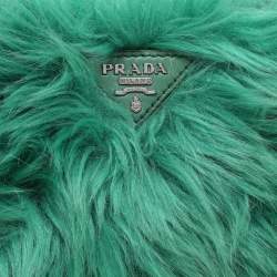 Prada Green Faux Fur Wristlet Clutch
