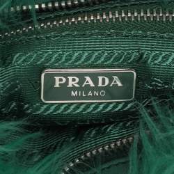 Prada Green Faux Fur Wristlet Clutch