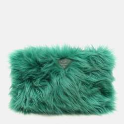 Prada Green Faux Fur Wristlet Clutch