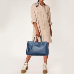Prada Blue Saffiano Lux Leather Large Gardener's Tote