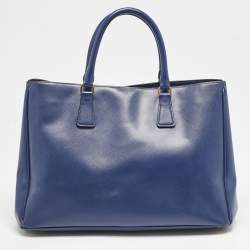 Prada Blue Saffiano Lux Leather Large Gardener's Tote